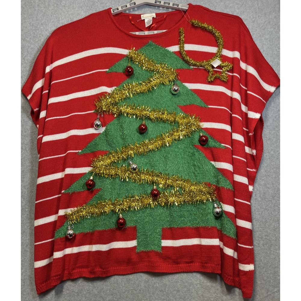 Collection Eighteen Womens Christmas Tree Xmas Holiday Party Sweater Poncho O/S